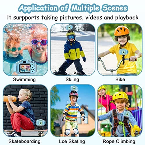 Agoigo Kids Waterproof Camera - Children Underwater HD Video Digital Camcorder, Portable Travel Toy for Toddler - Ideal Christmas Birthday Gifts for Boys Girls Age 3-12 with 32GB Card (Blue) 4