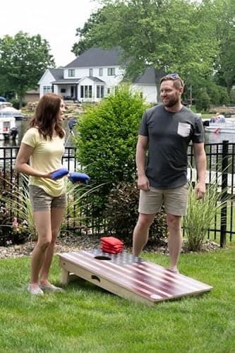 Slick Woody's Professional-Grade Cornhole Boards - 4'x2' Solid Wood Regulation Patriotic Woodgrain Corn Hole Toss Game with 8 Resin Filled Bags 5
