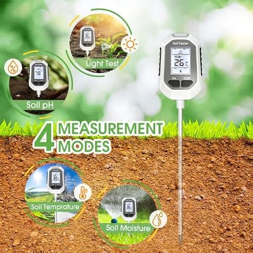 YAMRON 4-in-1 Soil Moisture Meter, Digital Plant Temperature/Soil Moisture Test & PH Meter/Sunlight Intensity, Backlight LCD Display for Gardening, Farming and Outdoor Plants 4