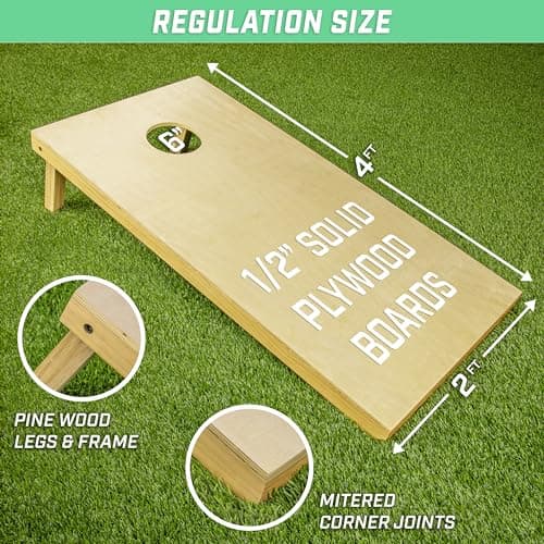 GoSports Solid Wood Premium Cornhole Set - Choose Between 4 Feet x 2 Feet or 3 Feet x 2 Feet Game Boards, Includes Set of 8 Corn Hole Toss Bags 2