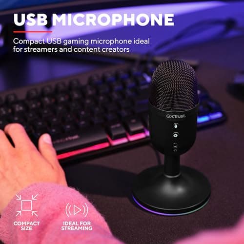Trust Gaming GXT 236 Yami USB Condenser Streaming Microphone for Podcast, Twitch, Discord, ASMR, YouTube, PlayStation 5, Gaming Mic with Cardioid Recording Pattern, Mute Button, RGB Light - Black 3