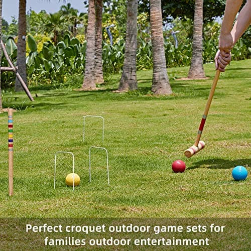 Pointyard Six Player Croquet Set, 28’’ Croquet Set with Wooden Mallets/Colored Ball/Wickets/Stakes for Adults/Teenager/Family-Perfect for Lawn/Backyard Game/Park (Includes Carry Bag) 3