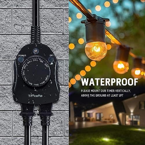 TiFFCOFiO Outdoor Christmas Light Timer, Dusk to Dawn Sensor Countdown, Outdoor Timers for Electrical Outlets Waterproof, 2 Grounded Outlets for Christmas Lights, 15A 1/2HP, CSA Listed (2 Pack) 3