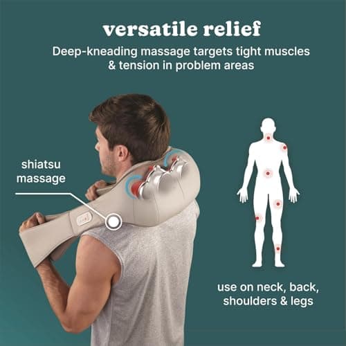 HoMedics Shiatsu Deluxe Neck & Shoulder Massager with Heat | Shiatsu Massager, 3 Speeds, Changes Direction | Muscle Kneading for Neck, Shoulders, Back, & Legs, Portable, Convenient Straps | Thera-P 5