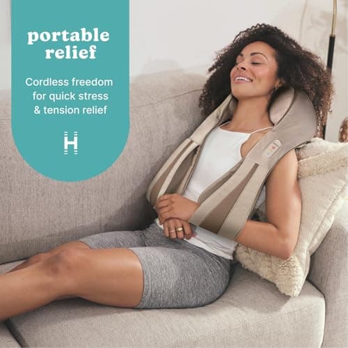 HoMedics Shiatsu Deluxe Neck & Shoulder Massager with Heat | Shiatsu Massager, 3 Speeds, Changes Direction | Muscle Kneading for Neck, Shoulders, Back, & Legs, Portable, Convenient Straps | Thera-P 2